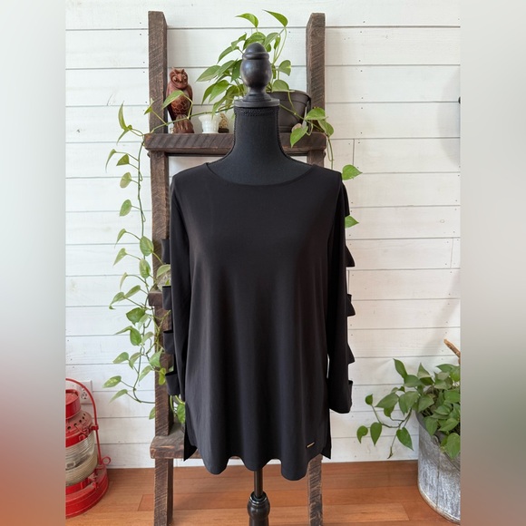 Anne Klein Black Long Sleeve Top with Cut-Out Details - Picture 3 of 17